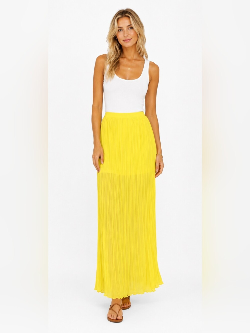 Papaya Size S Bright Yellow Pleated Maxi Skirt